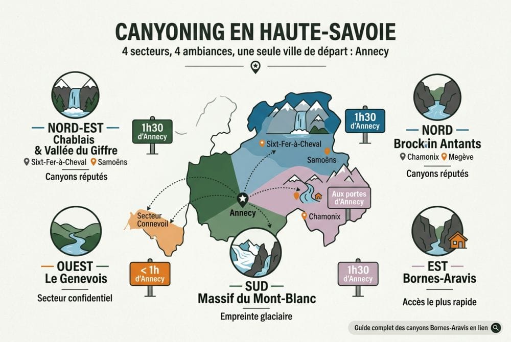 Panorama des secteurs de canyoning du département