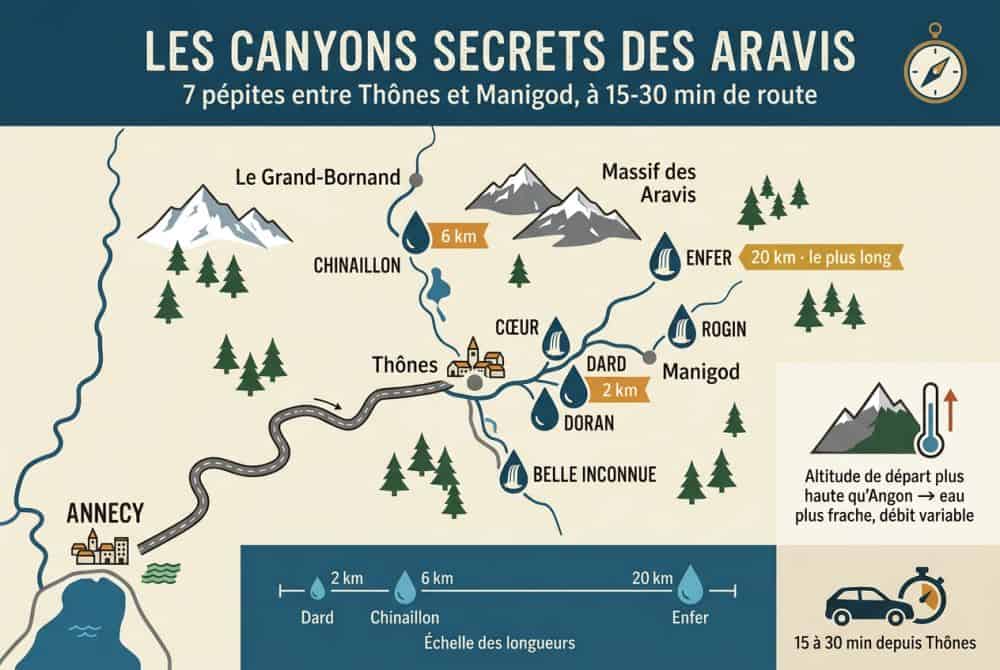 Où se situent ces canyons méconnus entre Thônes, Manigod et les Aravis ?